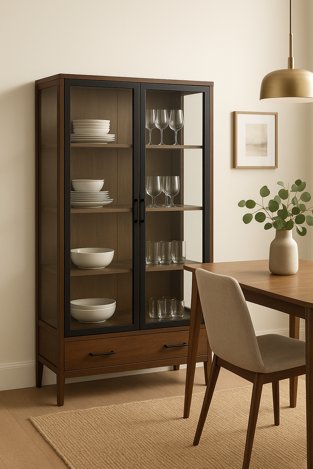 Glass shutter dining cabinet